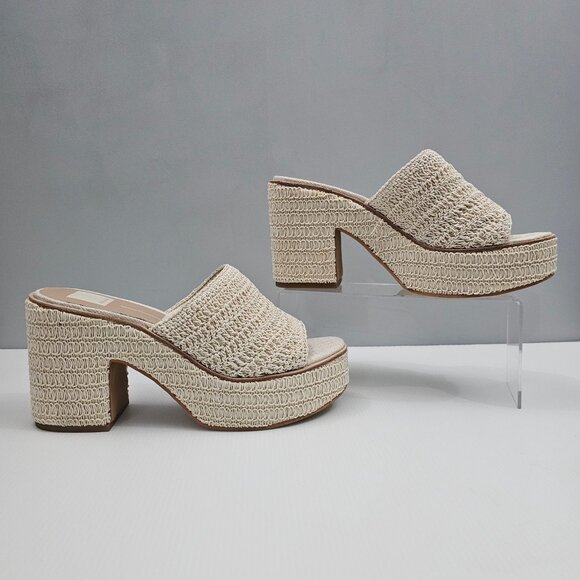 NEW Dolce Vita Ladin Wedge Womens 10 Ivory Cream Woven Heels Platform Sandal - Picture 3 of 13